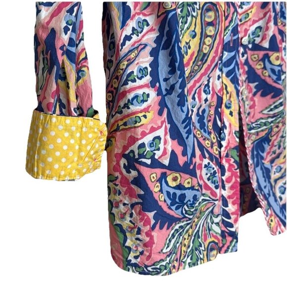 Talbots Pink Blue Paisley Print Button-up Blouse Top, Size Small, Color-block - Picture 6 of 8